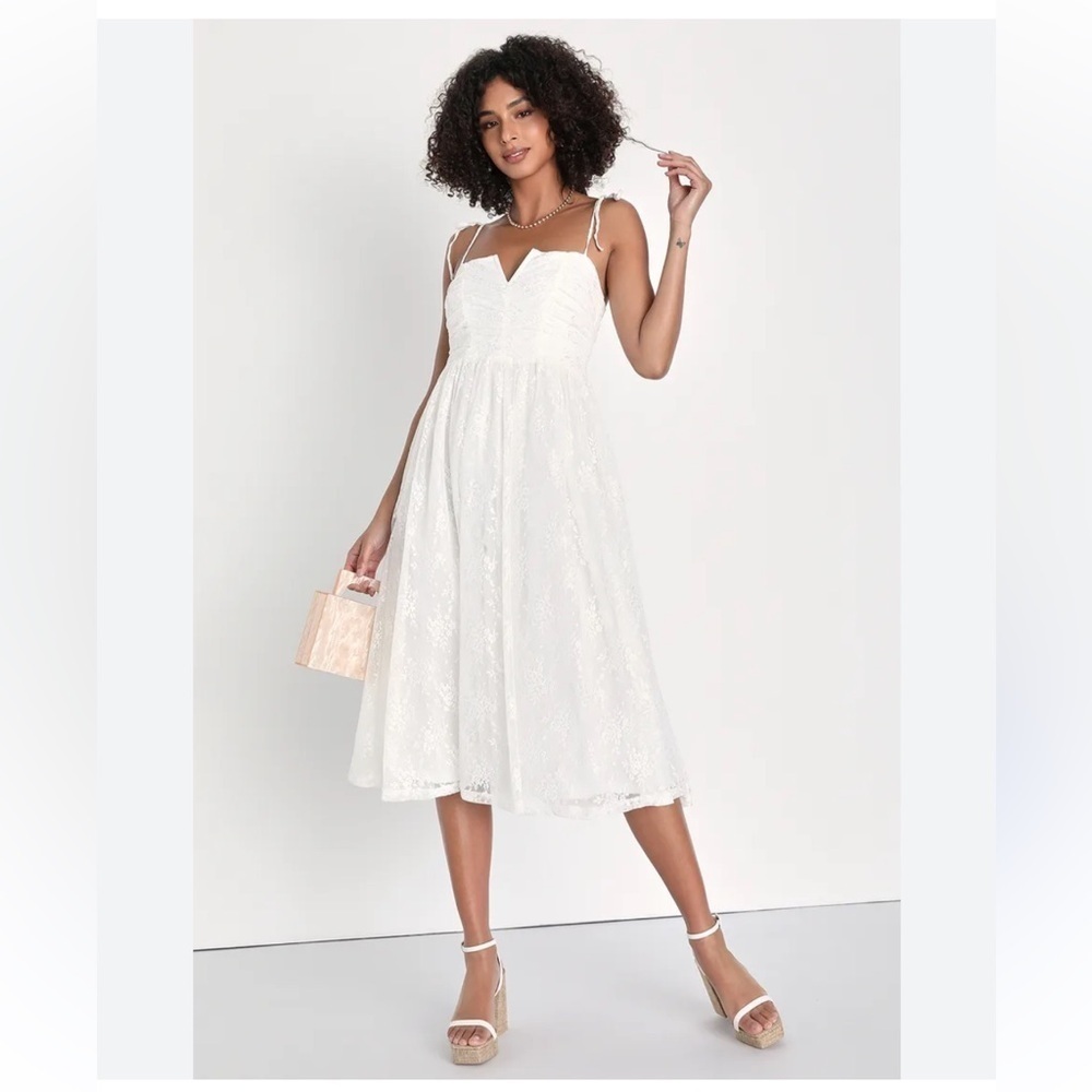NWT Lulus White Lace MIDI Dress Size S